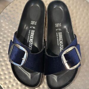 Birkenstock Women’s Dark Blue Sandals with Silver Buckles